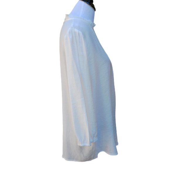 Blu Pepper Ivory Blouse High Neck 3/4 Sleeves Lace Trim Modest - Picture 10 of 10